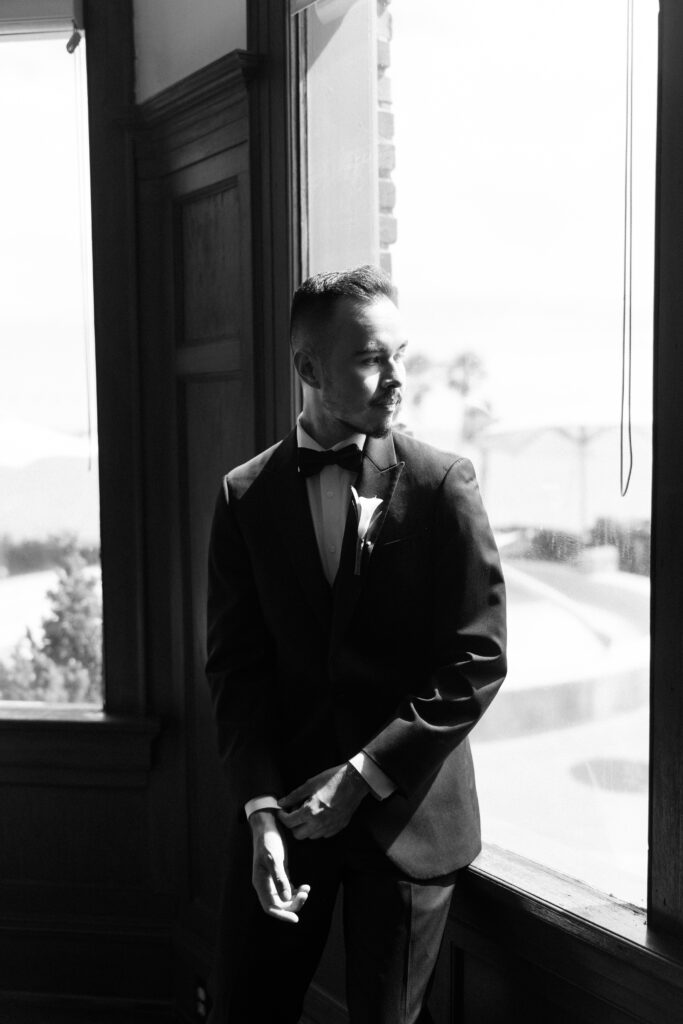 Groom getting ready on his wedding day.