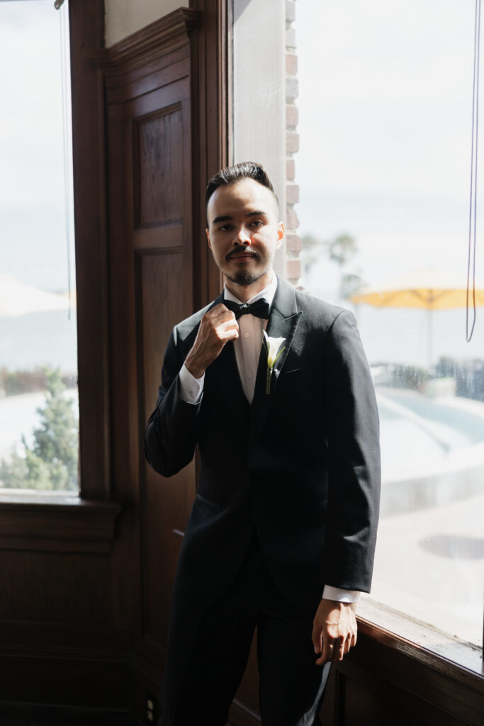 Groom getting ready on his wedding day.