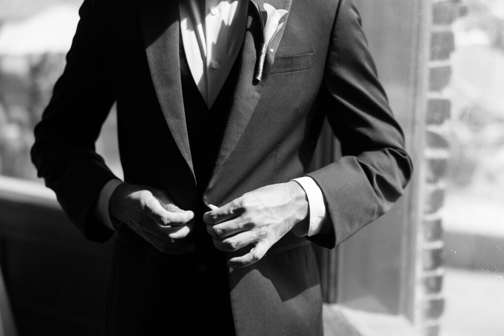 Groom getting ready on his wedding day.