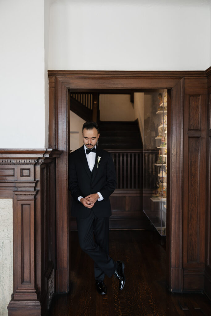 Groom getting ready on his wedding day.