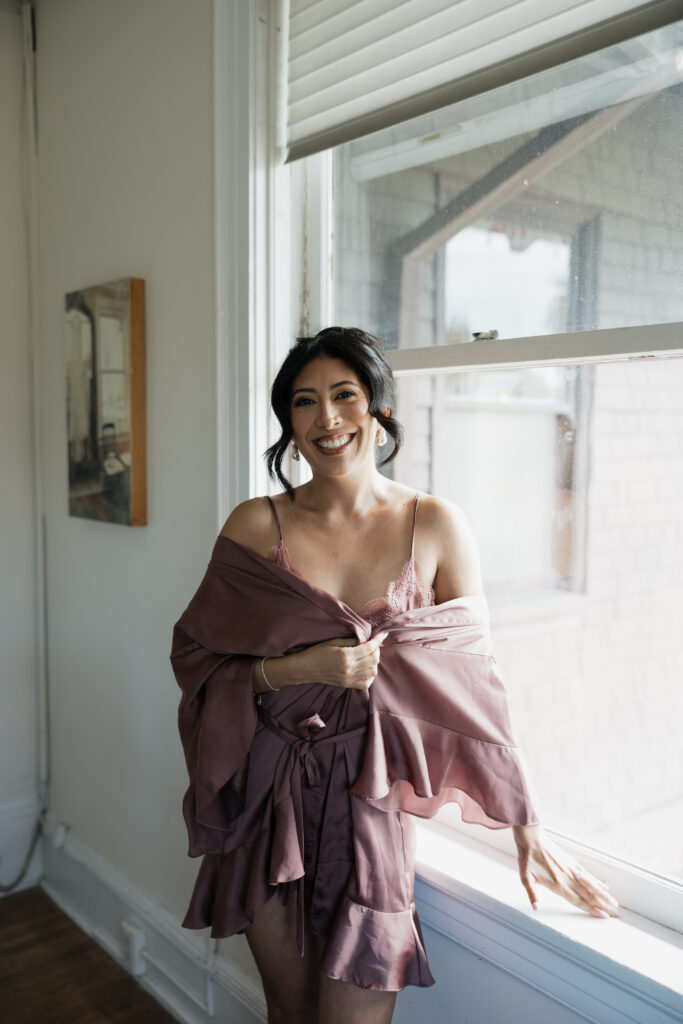 Bride getting ready before her Long Beach wedding.
