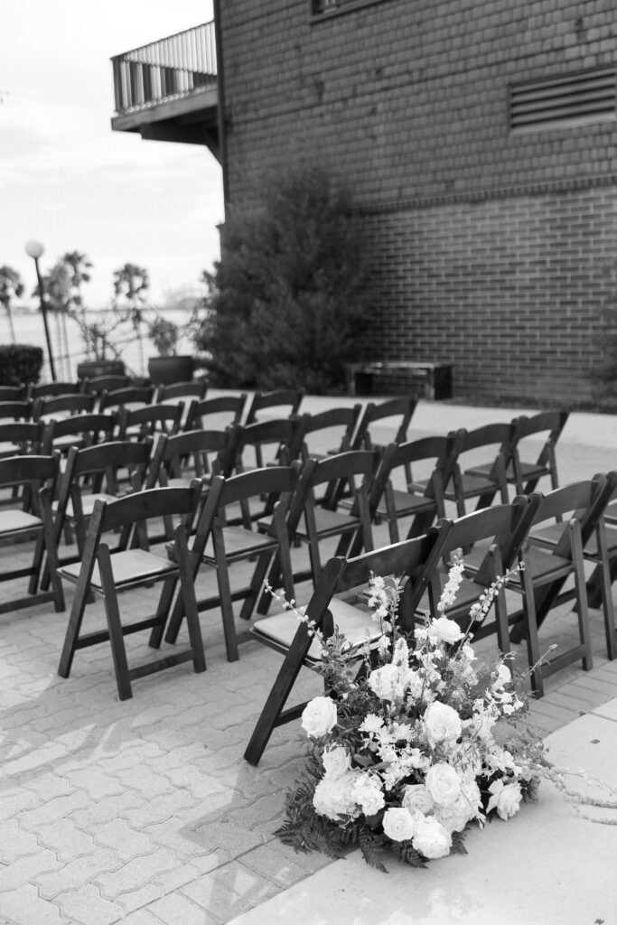 Wedding ceremony with Long Beach in the background.