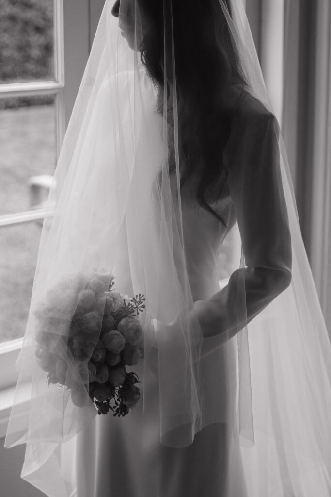 Bride getting ready before her Santa Barbara Courthouse wedding.