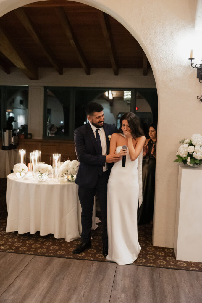 Heartfelt wedding toasts during the reception.