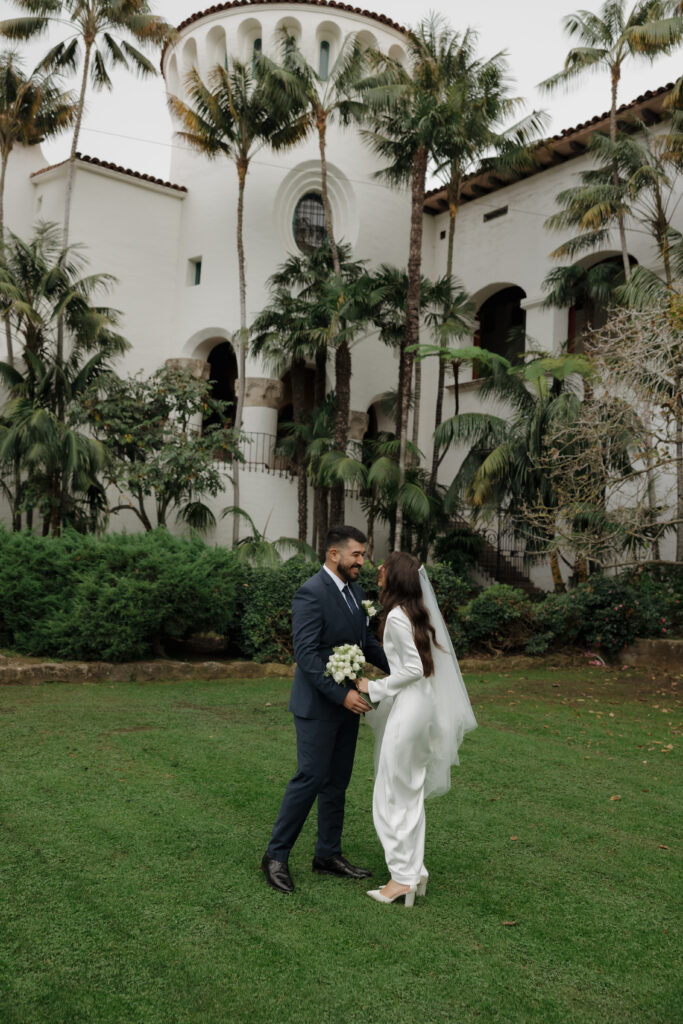 Bride and groom sharing their first look.