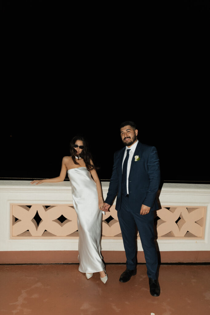 Newlyweds celebrating with loved ones.